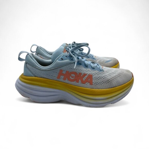 Hoka One One Shoes Bondi 8 Women 8.5B Blue Run Sneakers Comfort Walk - Picture 1 of 6